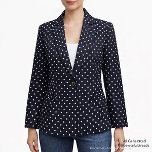 Sandro Studio XL navy with white polka dots one button blazer with pockets